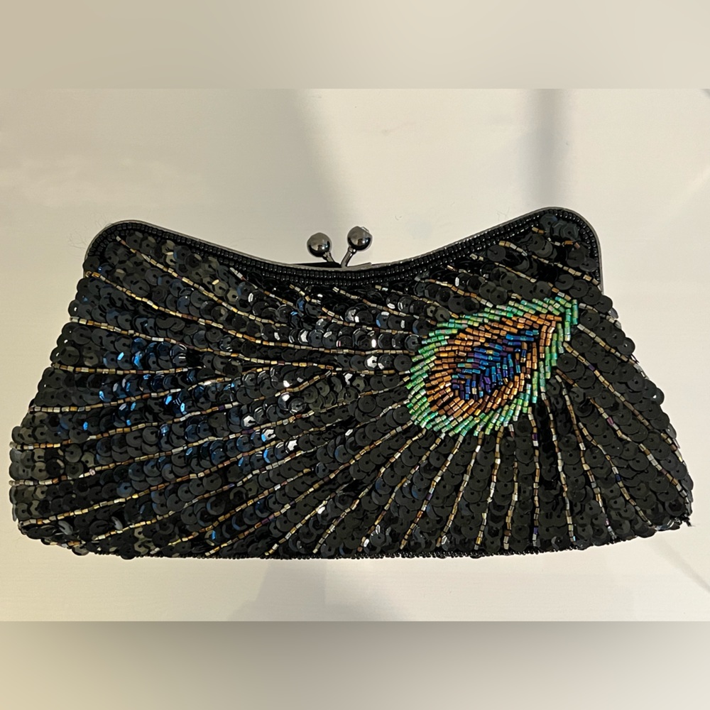 Beaded peacock feather clutch - Picture 2 of 6